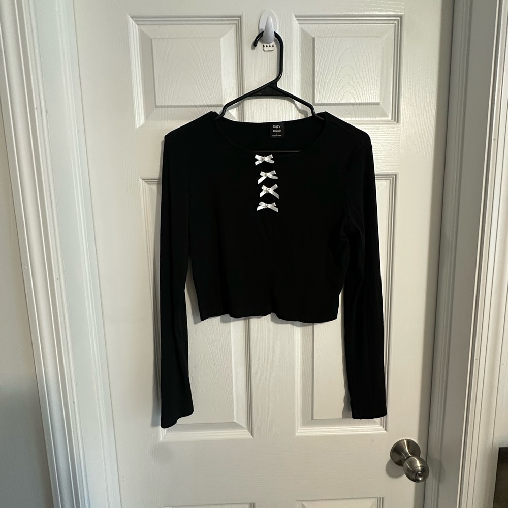Black Long Sleeve Top with White bows